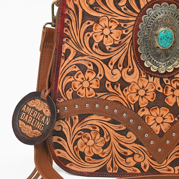 ADBGA1160 American Darling Floral Hand Tooled Leather Crossbody Handbag