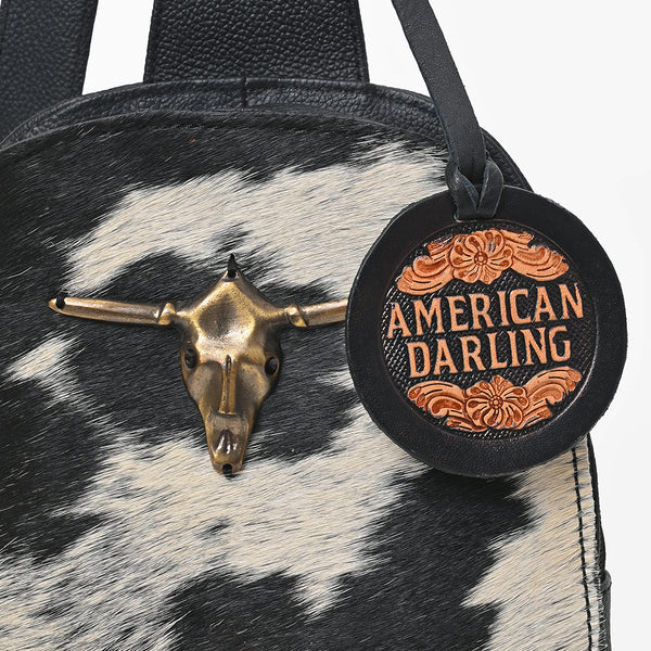 ADBGA1422 Genuine Leather Hair On Hide Longhorn Skull Western Sling Backpack Bag