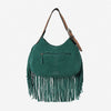 Official PRCA & NFR Licensed Collection® Premium Green Suede Western Fringe Crescent Hobo Shoulder Bag