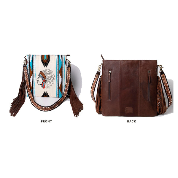 ADBGA264 American Darling Textured Crossbody Bag with Side Fringe and Tooled Leather