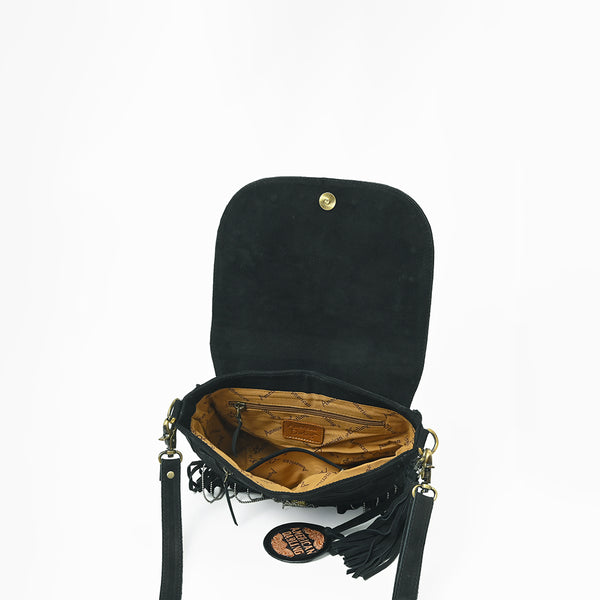 ADBGA836 American Darling Genuine Suede Leather Fringe Cross body Bag with Embroidery