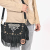 ADBGA836 American Darling Genuine Suede Leather Fringe Cross body Bag with Embroidery