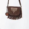 ADBGA836 American Darling Genuine Suede Leather Fringe Cross body Bag with Embroidery