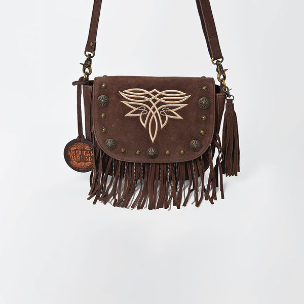 ADBGA836 American Darling Genuine Suede Leather Fringe Cross body Bag with Embroidery