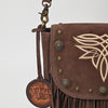 ADBGA836 American Darling Genuine Suede Leather Fringe Cross body Bag with Embroidery