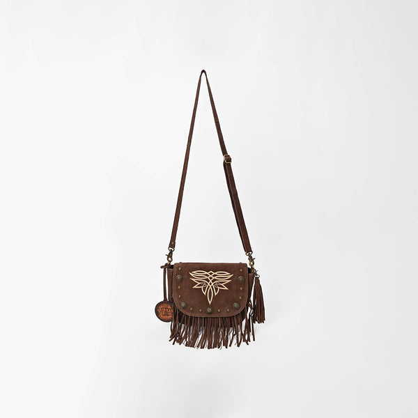 ADBGA836 American Darling Genuine Suede Leather Fringe Cross body Bag with Embroidery