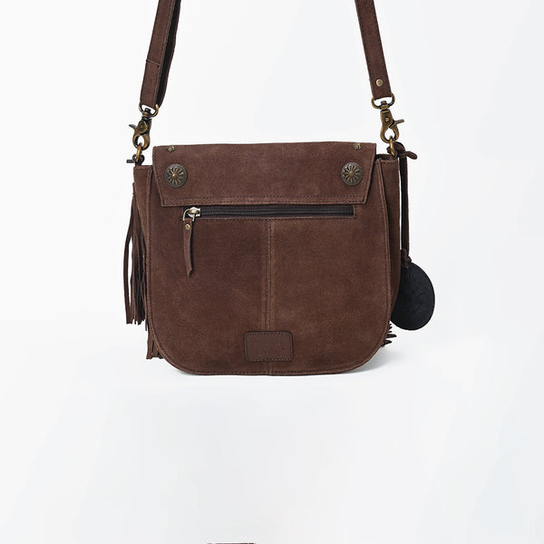 ADBGA836 American Darling Genuine Suede Leather Fringe Cross body Bag with Embroidery