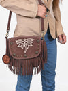 ADBGA836 American Darling Genuine Suede Leather Fringe Cross body Bag with Embroidery