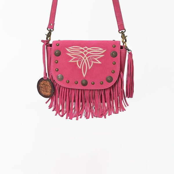 ADBGA836 American Darling Genuine Suede Leather Fringe Cross body Bag with Embroidery