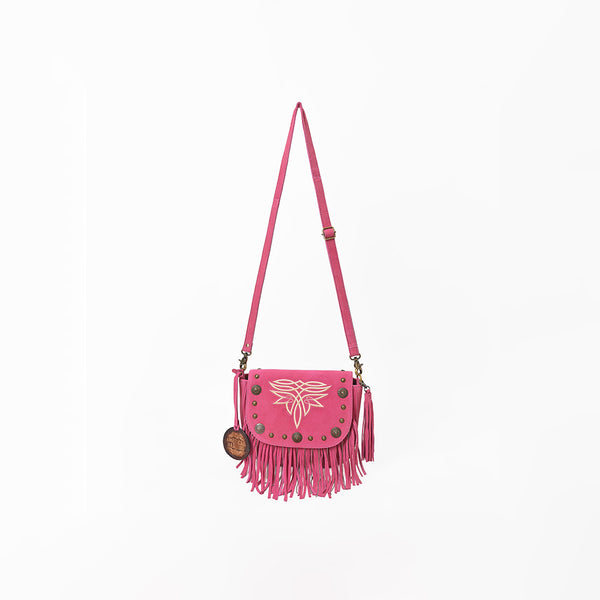 ADBGA836 American Darling Genuine Suede Leather Fringe Cross body Bag with Embroidery