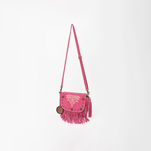 ADBGA836 American Darling Genuine Suede Leather Fringe Cross body Bag with Embroidery