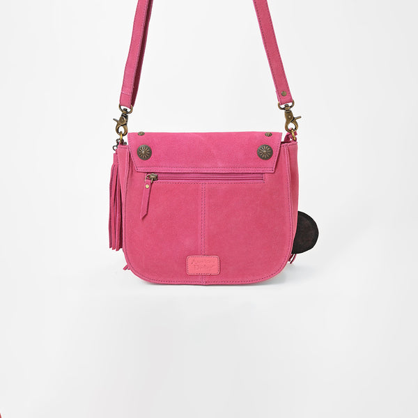 ADBGA836 American Darling Genuine Suede Leather Fringe Cross body Bag with Embroidery