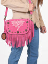 ADBGA836 American Darling Genuine Suede Leather Fringe Cross body Bag with Embroidery