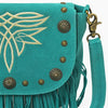 ADBGA836 American Darling Genuine Suede Leather Fringe Cross body Bag with Embroidery