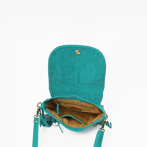 ADBGA836 American Darling Genuine Suede Leather Fringe Cross body Bag with Embroidery