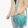 ADBGA836 American Darling Genuine Suede Leather Fringe Cross body Bag with Embroidery