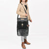 ADBGA905 American Darling Hand Tooled Floral Leather Clutch Bag with Fringes and Concho