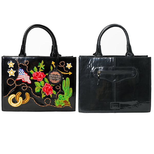 ADBGA927 American Darling Western Embroidered Patent Leather Everyday Tote Bag