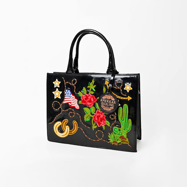 ADBGA927 American Darling Western Embroidered Patent Leather Everyday Tote Bag