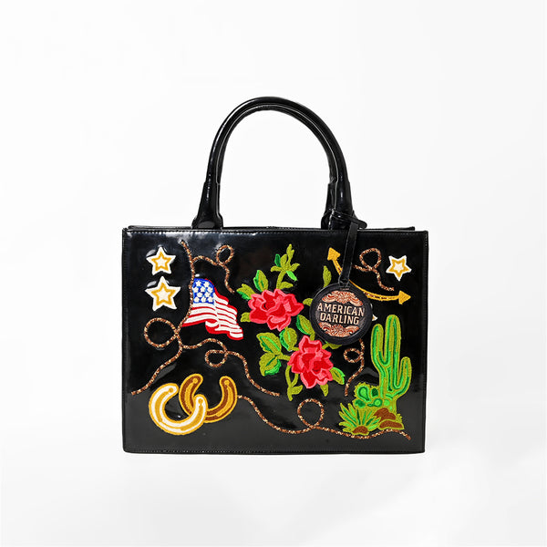 ADBGA927 American Darling Western Embroidered Patent Leather Everyday Tote Bag