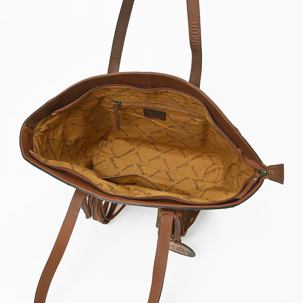 ADBGA985 American Darling Hand-Tooled Harness Leather & Hair On Tote Bag