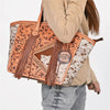 ADBGA985 American Darling Hand-Tooled Harness Leather & Hair On Tote Bag