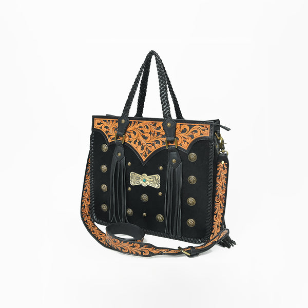 ADBGA987 American Darling Hand-Tooled Harness & Hairon Leather Tote