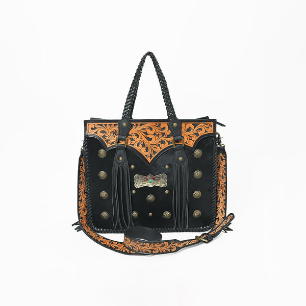 ADBGA987 American Darling Hand-Tooled Harness & Hairon Leather Tote