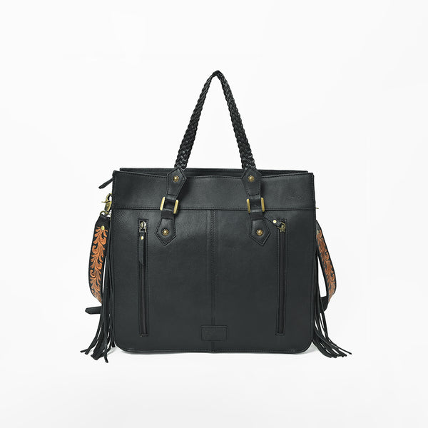 ADBGA987 American Darling Hand-Tooled Harness & Hairon Leather Tote
