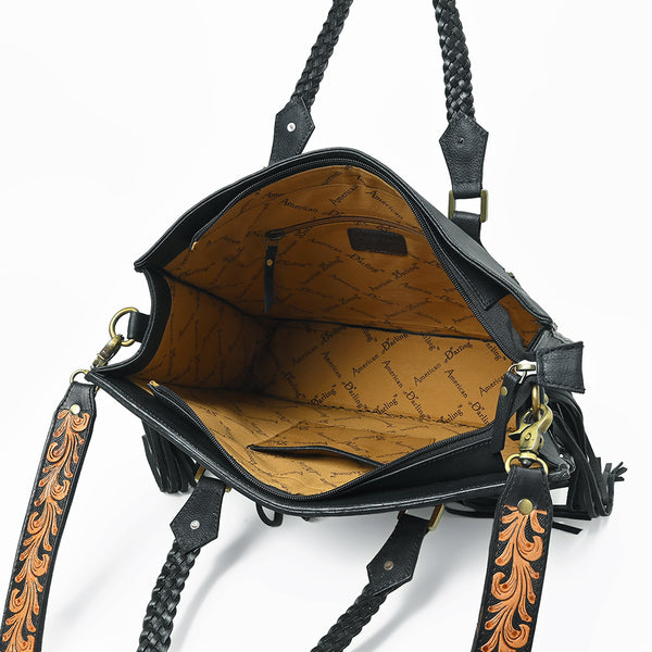 ADBGA987 American Darling Hand-Tooled Harness & Hairon Leather Tote