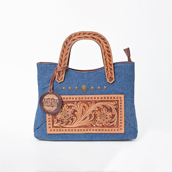 ADBGA988 American Darling Denim, Harness & Floral Tooled Leather Tote Handbag