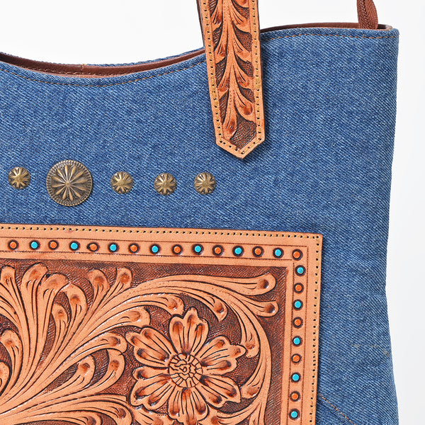 ADBGA988 American Darling Denim, Harness & Floral Tooled Leather Tote Handbag