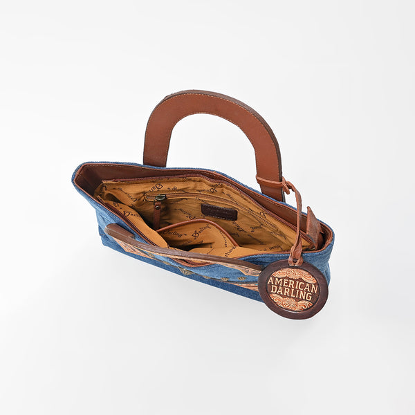 ADBGA988 American Darling Denim, Harness & Floral Tooled Leather Tote Handbag