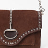 American Darling Genuine Leather & Suede Dark Brown Studded Chain Crossbody Bag