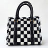 ADBGM1156 American Darling Black & White Checkered Hair-on Cowhide Leather Tote Handbag with Whipstitch Detailing