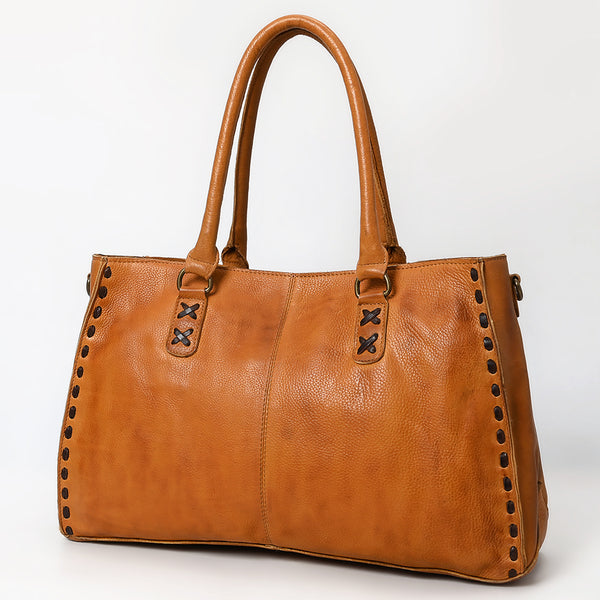 ADBGM127 Distressed Leather Tote Bag - Western Whipstitch Handbag with Crossbody Strap