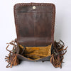 ADBGM346 Dark Brown Leather Crossbody Bag with Turquoise Concho - Handmade Western Braided Flap Purse