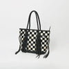 ADBGM738 American Darling Checkered Hair-on Leather Tote Bag with Fringe Trim