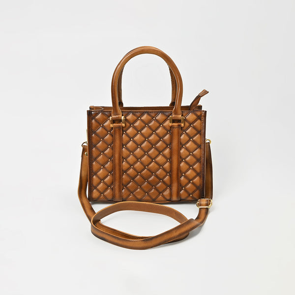 ADBGM755 American Darling Studded Quilted Leather Handbag with Removable Strap
