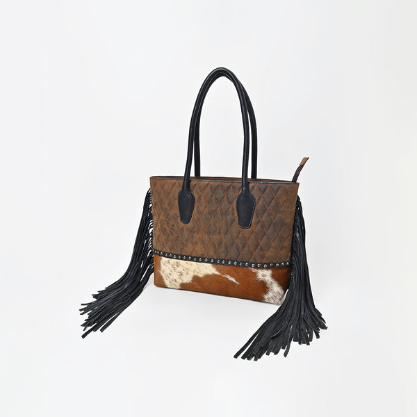 ADBGM825 American Darling Quilted Leather Cowhide Western Fringe Tote