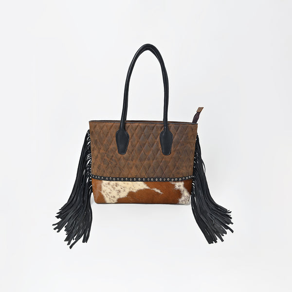 ADBGM825 American Darling Quilted Leather Cowhide Western Fringe Tote