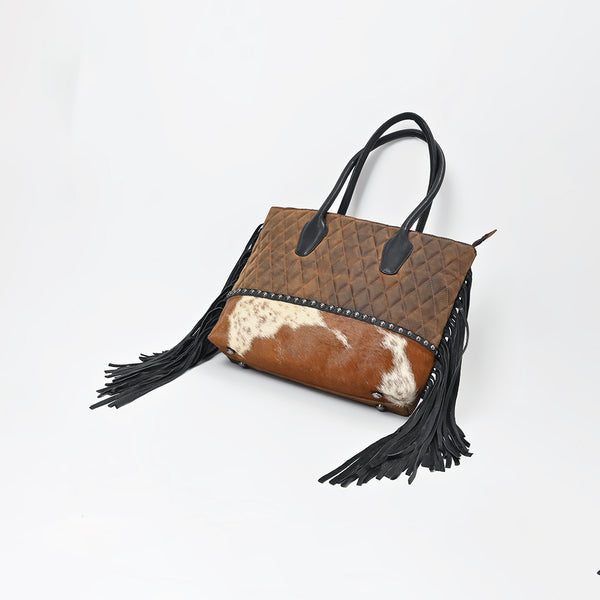 ADBGM825 American Darling Quilted Leather Cowhide Western Fringe Tote