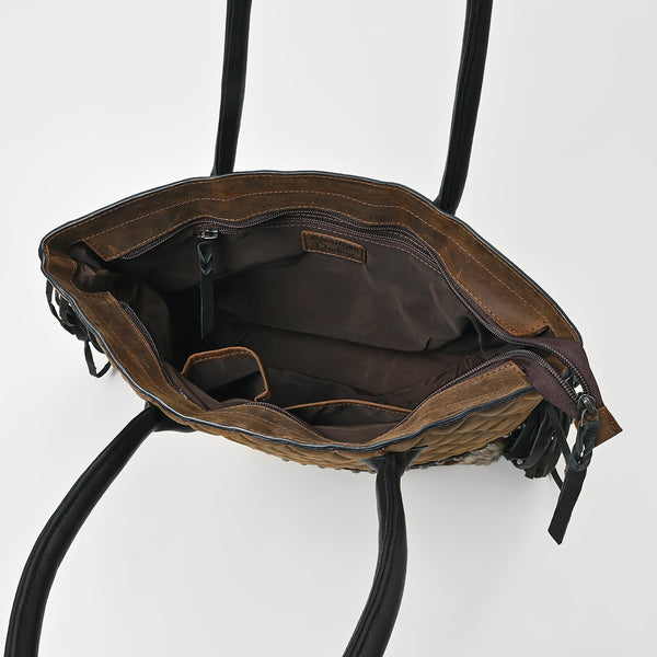 ADBGM825 American Darling Quilted Leather Cowhide Western Fringe Tote