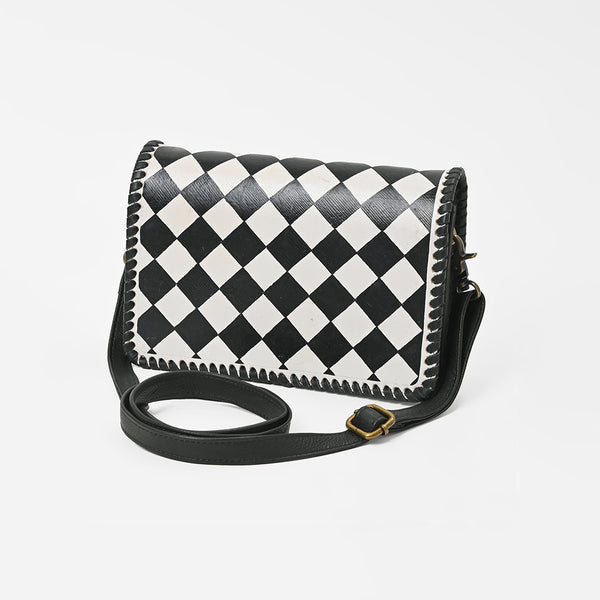 ADBGM908 American Darling Genuine Leather Checkered Crossbody Bag
