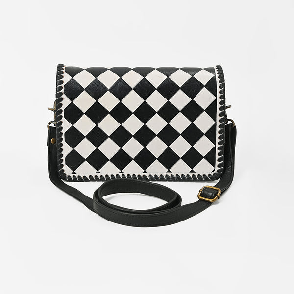 ADBGM908 American Darling Genuine Leather Checkered Crossbody Bag