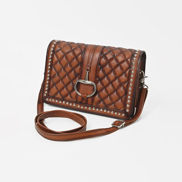 ADBGM929 American Darling Quilted Genuine Leather Studded Crossbody
