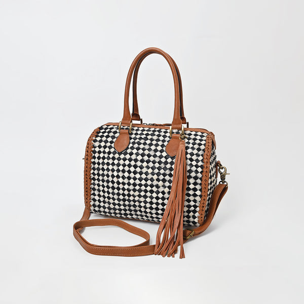 ADBGM930 American Darling Hair on Leather Woven Checkered Speedy Bag