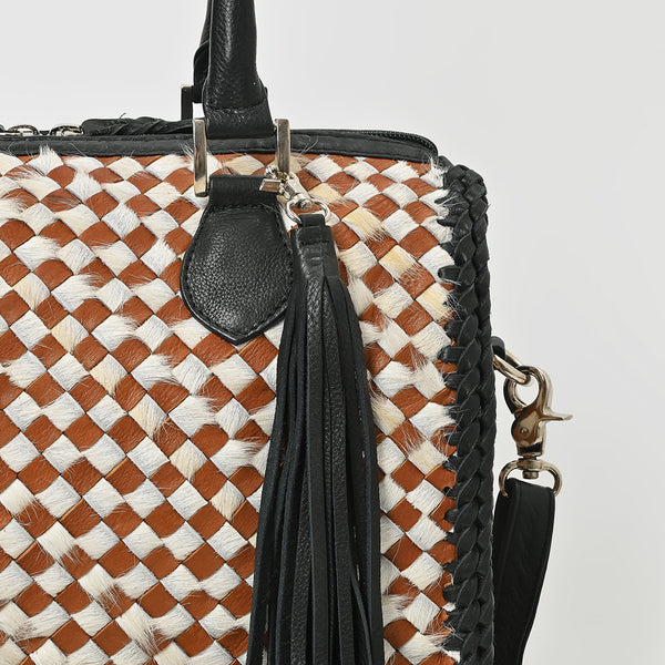 ADBGM935 American Darling Woven Hair-on and Genuine Leather Satchel Speedy Handbag
