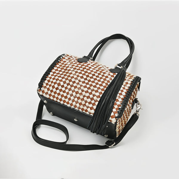 ADBGM935 American Darling Woven Hair-on and Genuine Leather Satchel Speedy Handbag