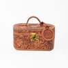 ADBGZ1016 American Darling Hand-Tooled Floral Leather Tan Vanity Jewellery Case
